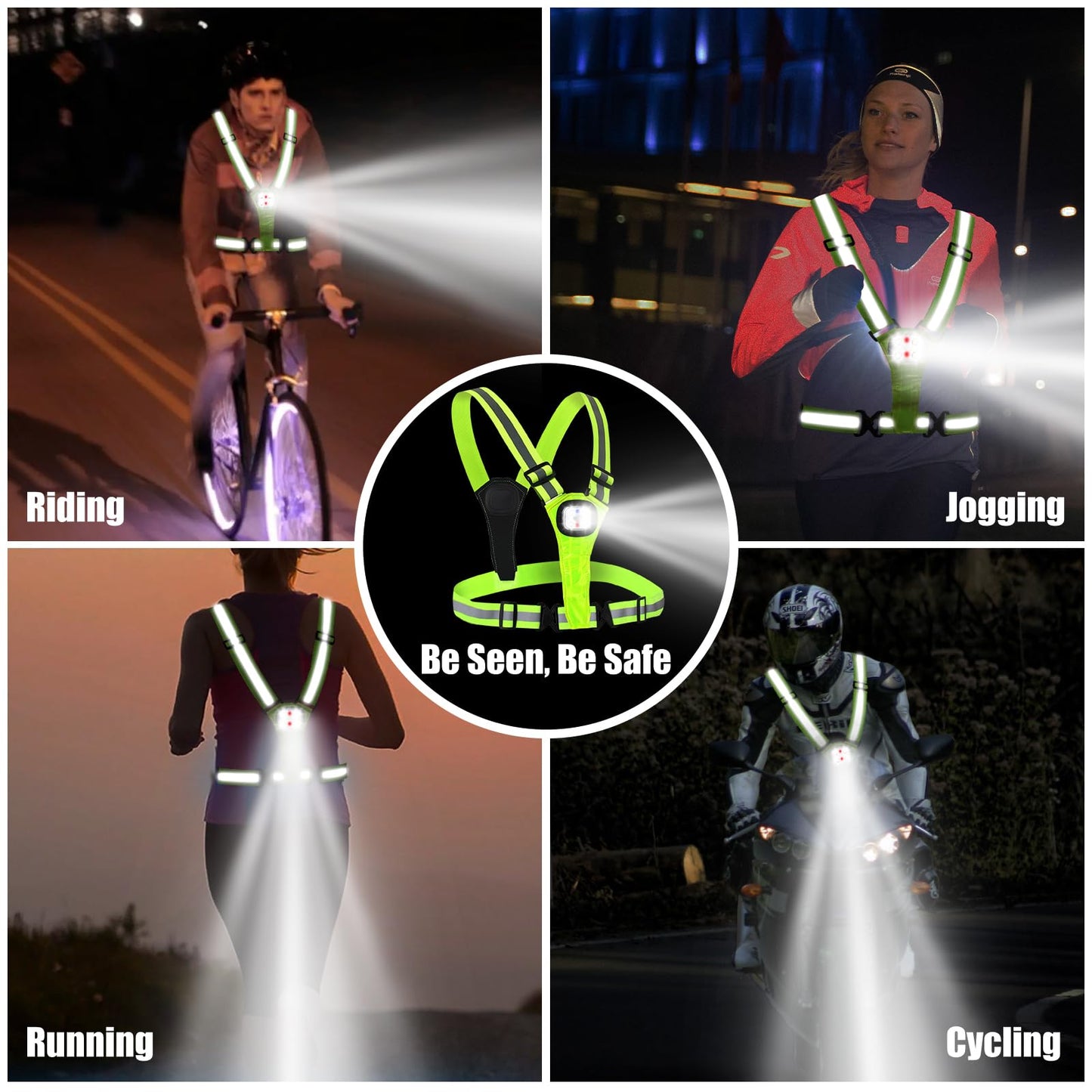 Amprich LED Reflective Running Vest,High Visibility Reflective Running Gear,Rechargeable Light Up Running Vest for Walking Running Cycling,Adjustable for Men Women Kids