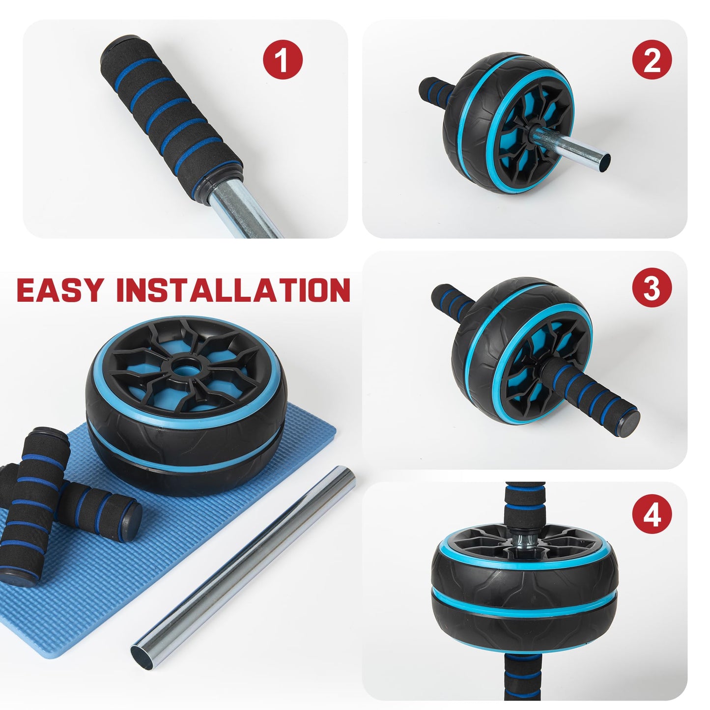 Ab Roller Wheel,Ab Workout Equipment,Home Gym Equipment for Abdominal & Core Strength Training,Wider Ab Machine with Knee Pad Accessories,No Noise Ab Wheel for Men & Women Abdominal（Bule)