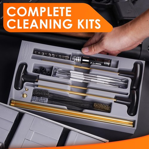 PERWIN Universal Gun Cleaning Kit Deluxe for All Caliber Pistol Rifle Handgun Shotgun Hunting Cleaning Kits with All Brass Brushes, Rods, Jags, Screwdriver Set and high-end Aluminum Box