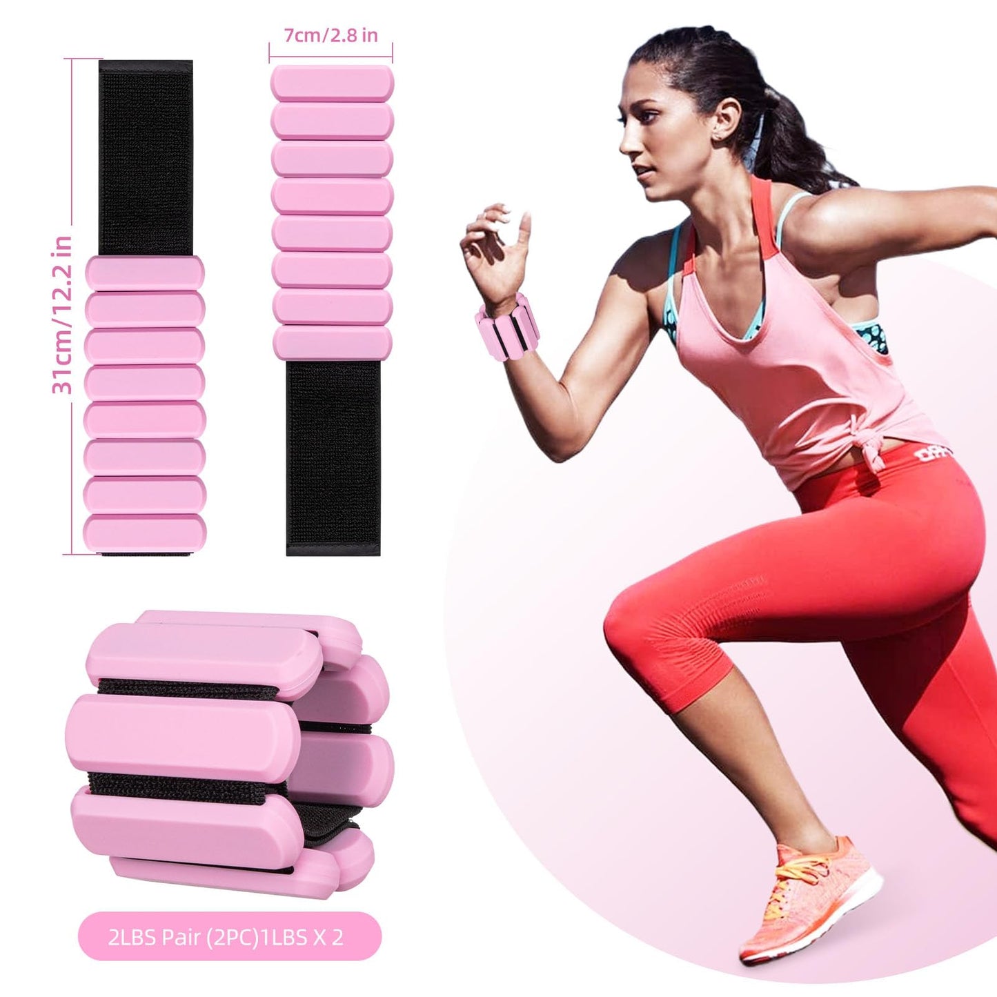 Ankle & Wrist Weights for Women - Set of 2 (1Lb Each) Adjustable Ankle Weights, for Women Men Adjustable Wrist Bracelet for Home Gym Weighted Bangles Wristbands Leg Arm Weights for Walking Swimming Running Pilates Yoga Gym