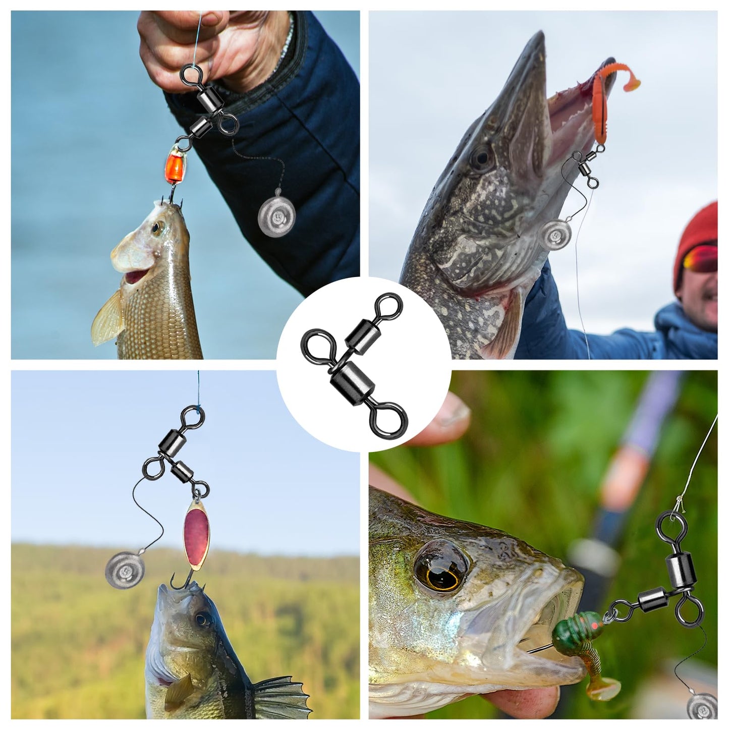 FishTrip 3 Way Swivel Fishing Tackle - 50pcs Black T-Turn Three Way Swivels Heavy Duty Saltwater for Catfish Rigs(2 * 3#)