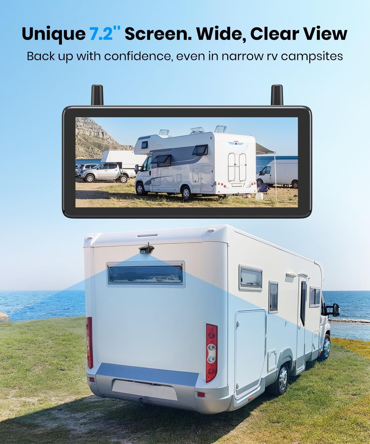 AUTO-VOX RV Backup Camera Wireless Plug and Play: Compatible with Pre-Wired RV, IR Night Vision, HD 1080P 7.2'' DVR 3-Channels, Stable Signal & Wide Angle Rear View Camera for Trailer Camper Motorhome