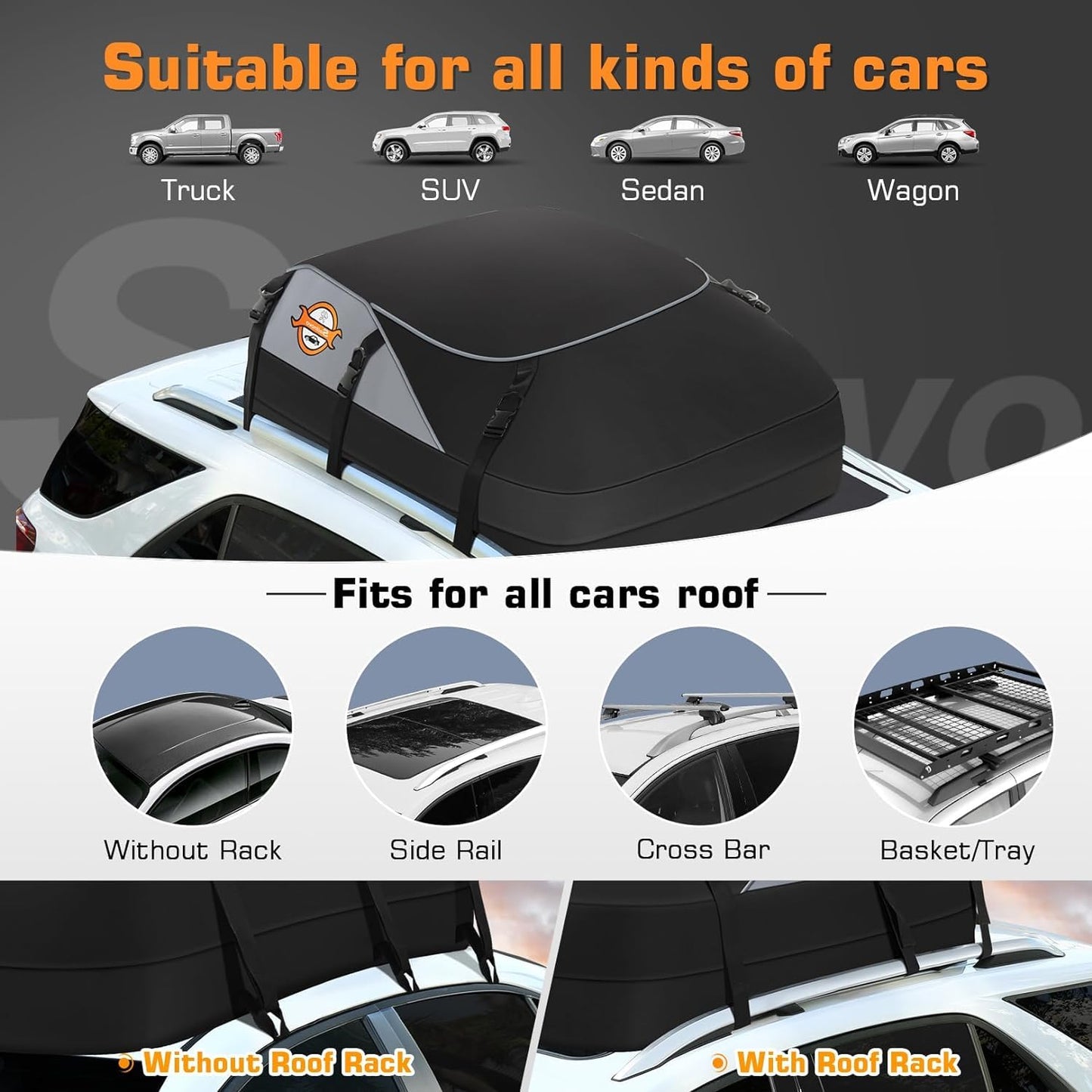 Sailnovo Car Rooftop Cargo Carrier Bag Waterproof 20 Cubic Feet for Top of Vehicle with/Without Roof Rack Car Top Carrier with 6 Door Hooks, Reinforced Straps & Storage Bag 1000D