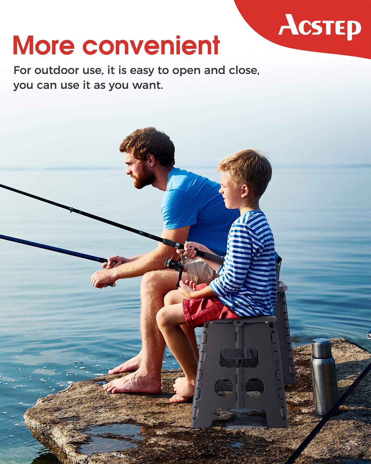 ACSTEP Folding Step Stool Foldable Stool 7.5 Inch Height Kids Step Stool, 300 lb Capacity Plastic Collapsible Stool, Stepping Stool with Handle Black Small Step Stool, Foot Stool Suitable for Kitchen