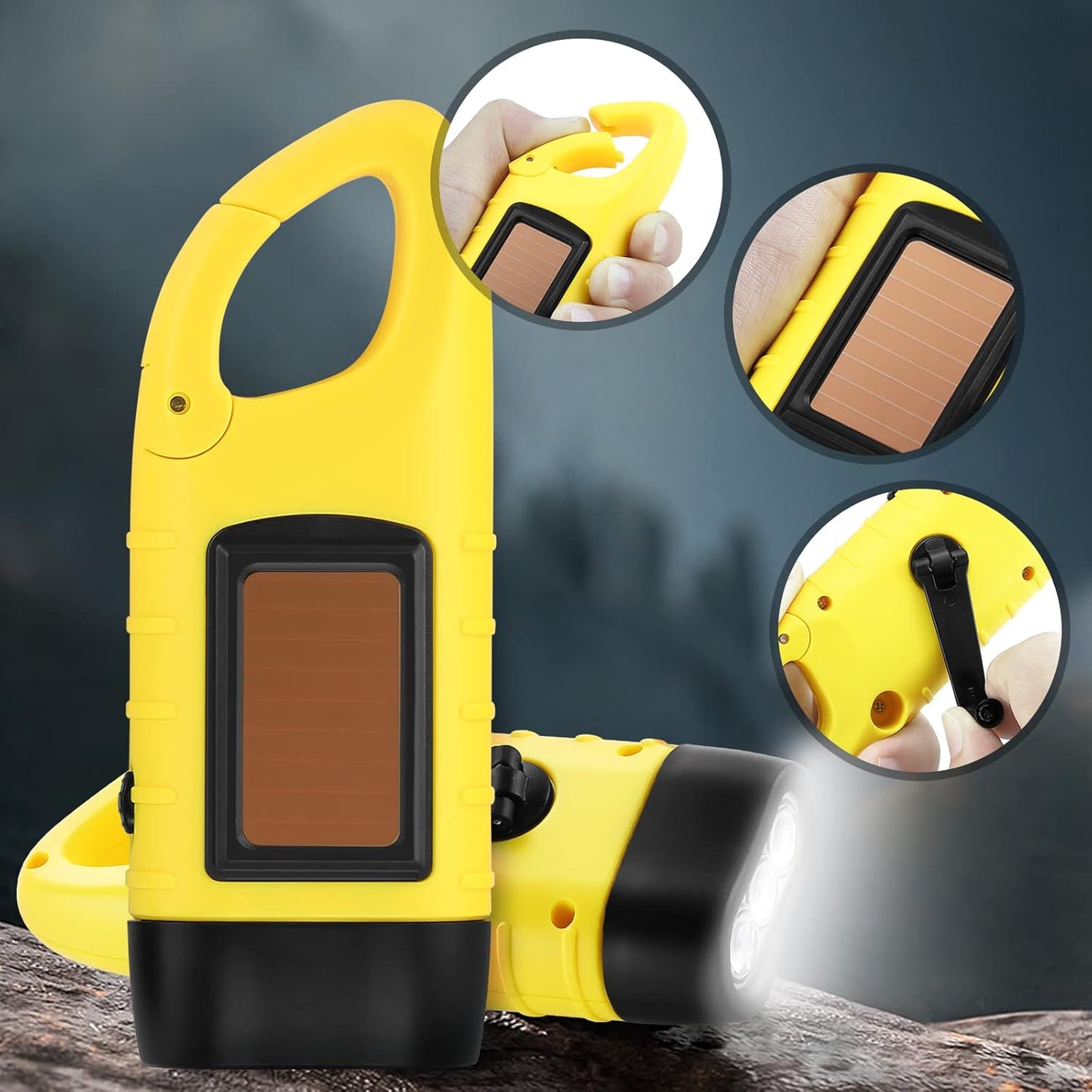 Simpeak 2-Pack Hand Crank Solar Powered LED Flashlight, Emergency Survival Flashlight Torch for Outdoor Sports, Green