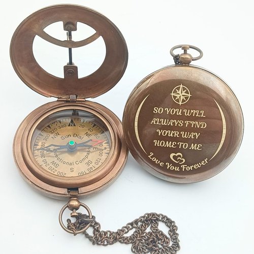 DAYOL'X So You Can Always Find Your Way Back to Me - Personalized Sundial Compass - Luxury Gift - Anniversary Sundial Compass - Brass Compass Personalised Gifts for Men with Engraved Message, 3 inch