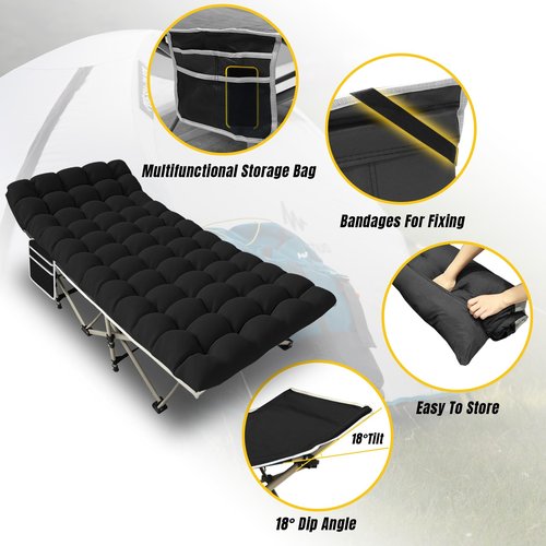 YELLOW JACKET Folding Camping Cot for Adults,600LBS Max Load,28" Wide Sleeping Cot with Removable Thick Mattress Portable Foldable Camping Bed with Carry Bag for Camp,Home,Office,Travel,Black