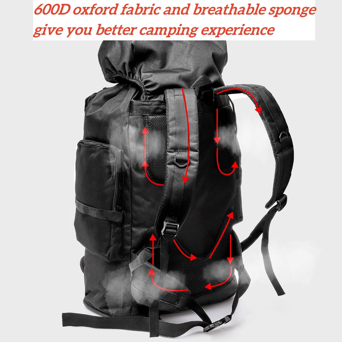 Goaste 100L Camping Hiking Backpack, Molle Military Tactical Rucksack, Waterproof Large Travel Daypack, Adjustable Survival Hunting Sports Bag for Men and Women Hiking, Camping, Touring(Black)