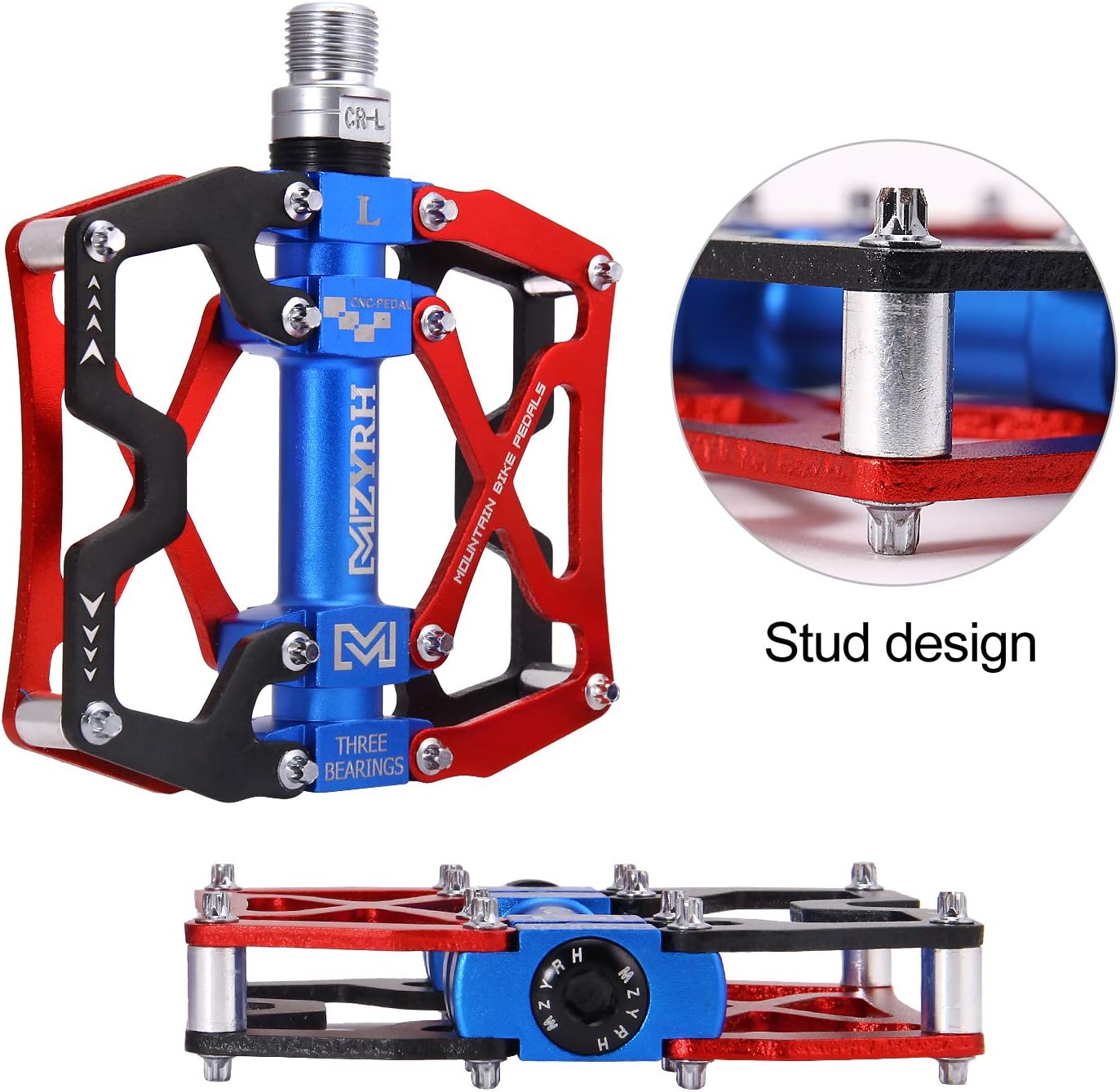 Mountain Bike Pedals, Ultra Strong Colorful CNC Machined 9/16" Cycling Sealed 3 Bearing Pedals