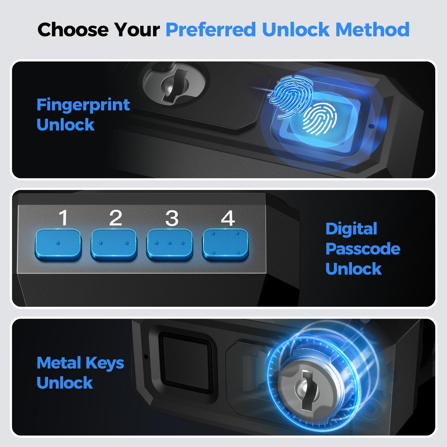 AINIRO Biometric Trigger Lock, Gun Trigger Lock for Rifles and Shotguns, Handguns, Quick-Access Gun Lock with Key, Keypad, Fingerprint; Shotgun Lock for Car, Bedside, Drawer