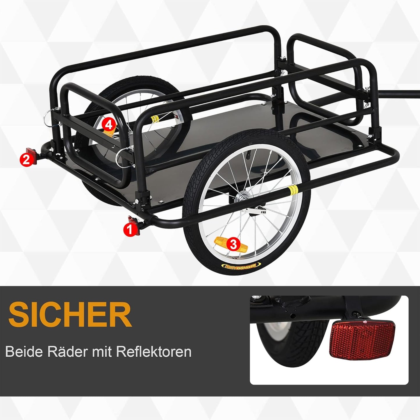 Aosom Bike Trailer, Foldable Bicycle Trailer with16 Inch Pneumatic Tire, Universal Coupler, Foldable Frame and Safe Reflectors Design, Large Load Capacity, Black