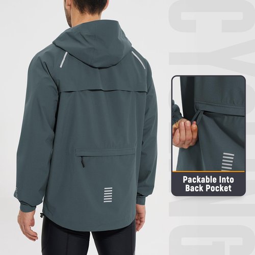 baleaf Men's Rain Jacket Waterproof Running Cycling Windbreaker Golf Hiking Gear Hood Raincoat Packable Reflective Grey M