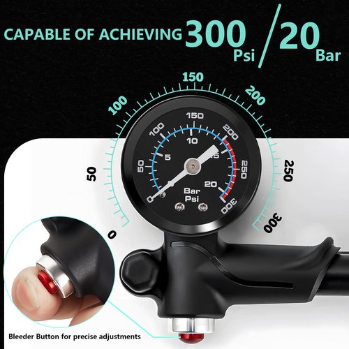 BUCKLOS Bike Shock Pump High Pressure Suspension Fork Pumps Rear Shocks Bicycle Tire Pump 300 Psi Max for Mountain, Road Bikes and Motorcycle Air Front Fork with Gauge No-Loss Schrader Valve Bike Tool