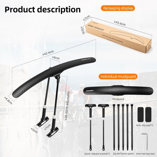 ROCKBROS Bike Fenders 2 Pack Front and Rear Quick Release Lightweight Road Bicycle Fenders 700C Universal Bike Mud Guard Adjustable Easy to Install