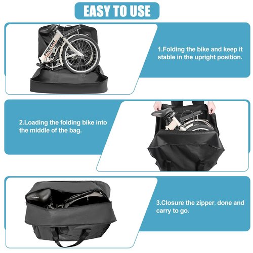 20 Inch Folding Bike Bag,Durable Folding Ebike Bags,Outside Waterproof Bike Bags,Portable Bike Transport Bag with Strong Webbing for Car Train Shipping Air Travel,Bike Accessories with Handlebar Case