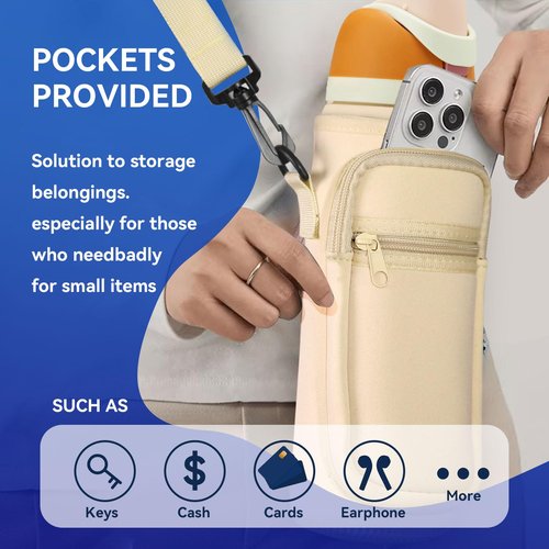 SLEILIN Neoprene Water Bottle Holder Bag with Cell Phone Pocket Compatible with Owala FreeSip 24 oz，Water Bottle Carrying Bag ，with Adjustable Shoulder Strap,for 24oz Stainless Steel Water Bottle