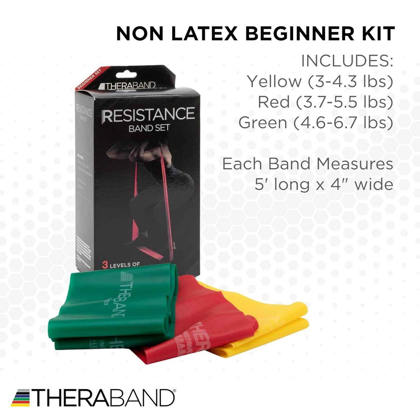 THERABAND Resistance Bands Set - Non-Latex Elastic Exercise Bands for Strength Training & Physical Therapy - Beginner Kit with Yellow, Red, Green