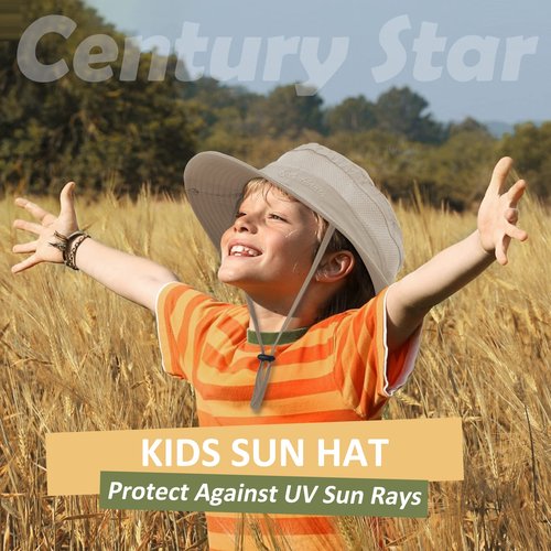 Century Star Outdoor Kids Sun Hat UPF 50+ Quick Dry Adjustable Bucket Hat Windproof Waterproof Beach Fishing Safari Hat Beige 5-13T