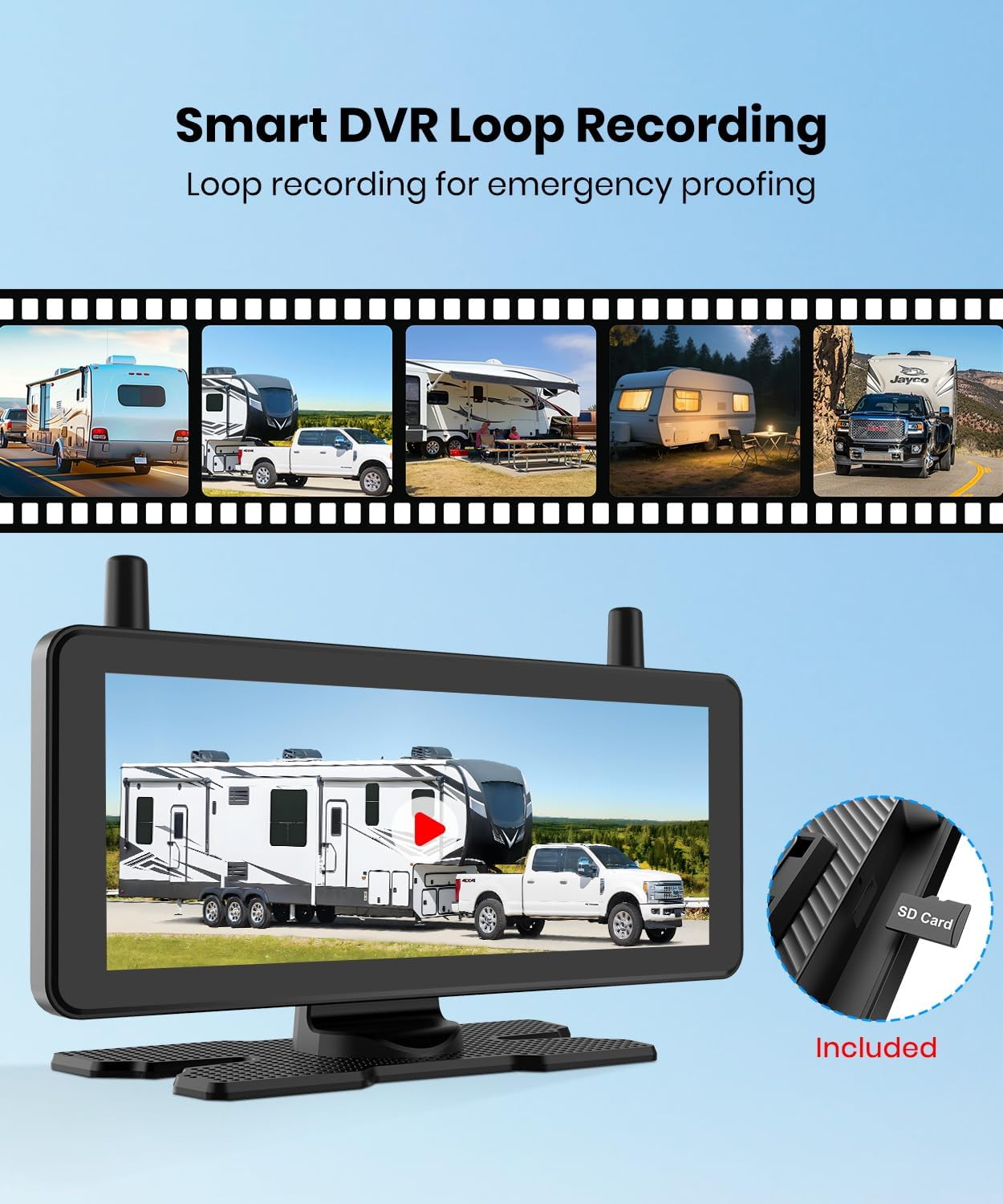 AUTO-VOX RV Backup Camera Wireless Plug and Play: Compatible with Pre-Wired RV, IR Night Vision, HD 1080P 7.2'' DVR 3-Channels, Stable Signal & Wide Angle Rear View Camera for Trailer Camper Motorhome