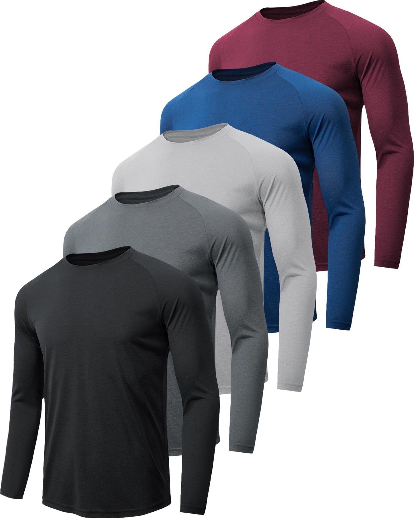 MLYENX 5 Pack Long Sleeve Shirts for Men UPF 50+ UV Sun Protection Quick Dry Moisture Wicking Workout Tee Shirts M