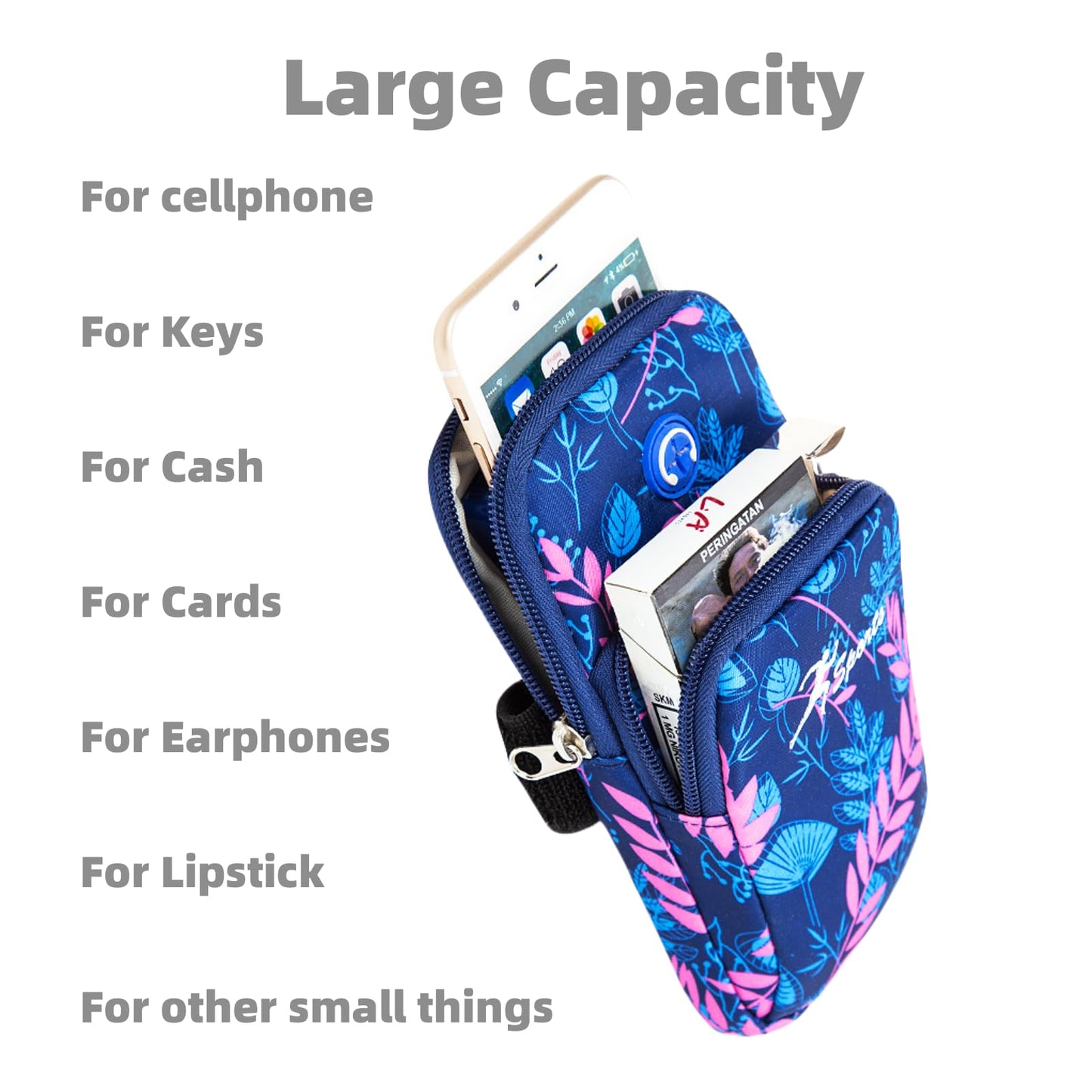 NELboNs Water Bottle Pouch Compatible with Stanley 18-40oz Tumblers Zipper Flamingo Pattern Pouch Bag for Gym Running Walking Armband to Hold Cellphone,Keys,Earphones,Chapstick or Cards,Purple/Large