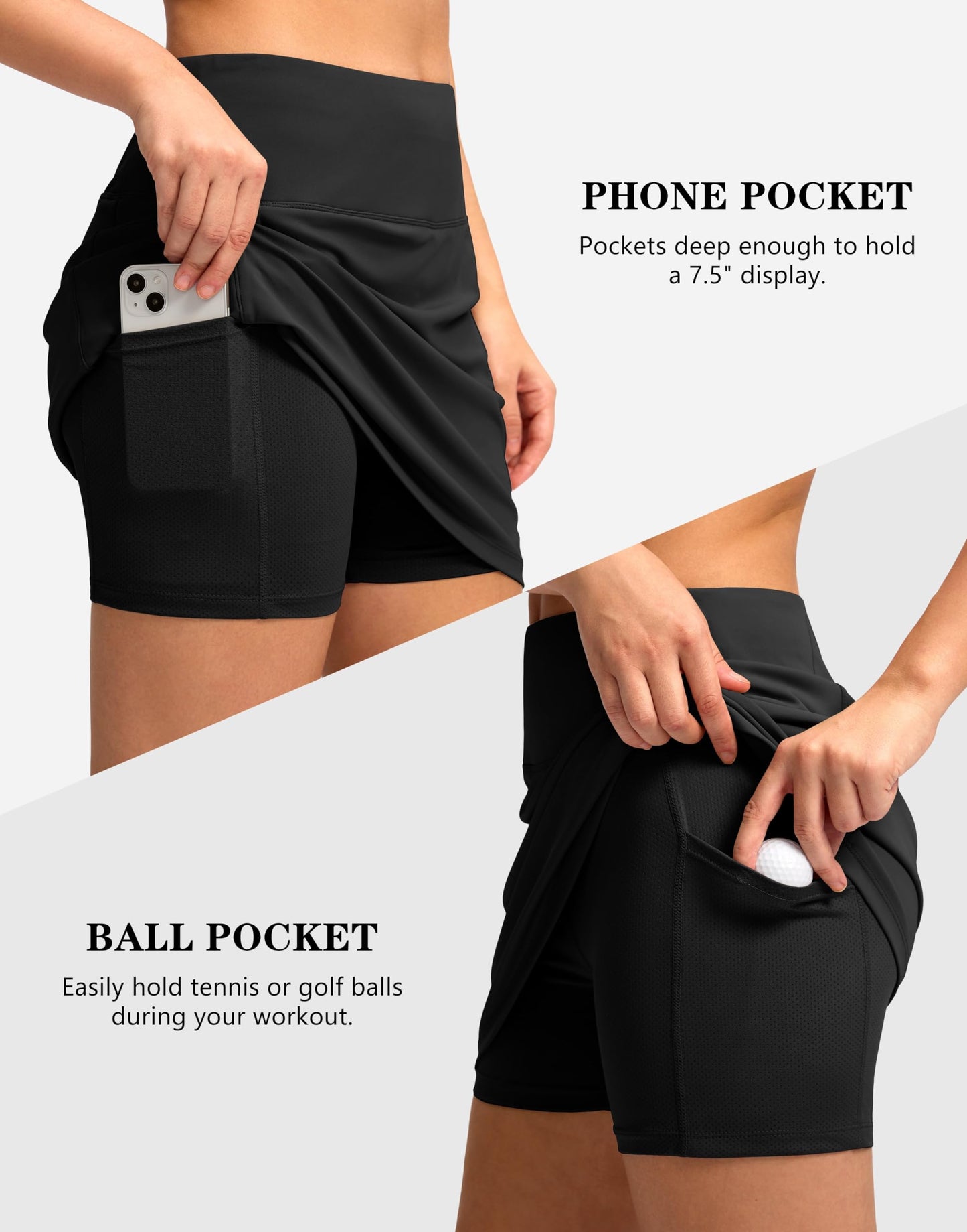 G Gradual Women's Golf Skirts Skort 4 Side Pockets High Waisted Stretchy Tennis Skirt with Short Athletic Casual (Black, L)