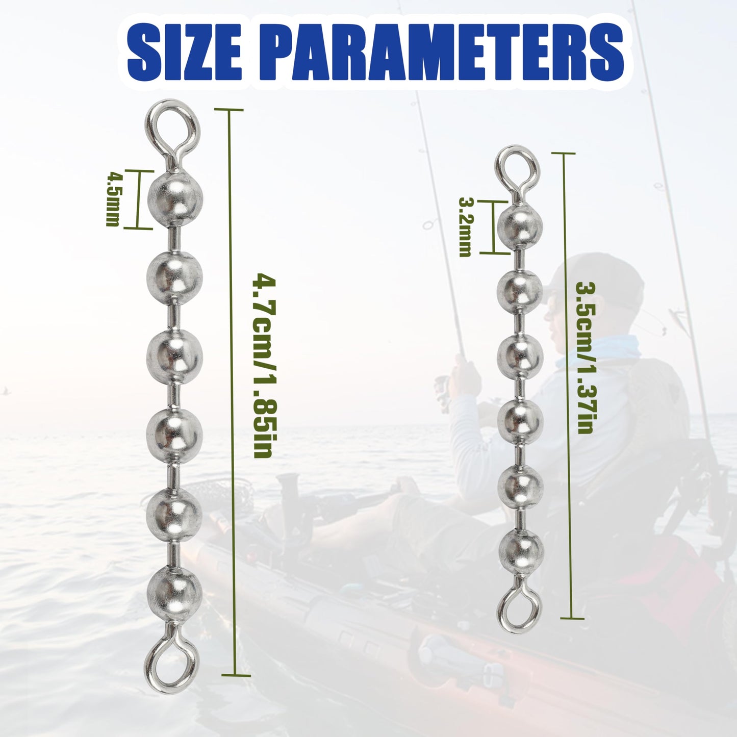 Fishing Bead Chain Swivels Stainless Steel Catfish Swivels Catfish Tackle Catfish Fishing Swivels High Speed Roller Swivels Chain Rig Fishing Tackle Gear for Freshwater Saltwater (4.5-60PCS)