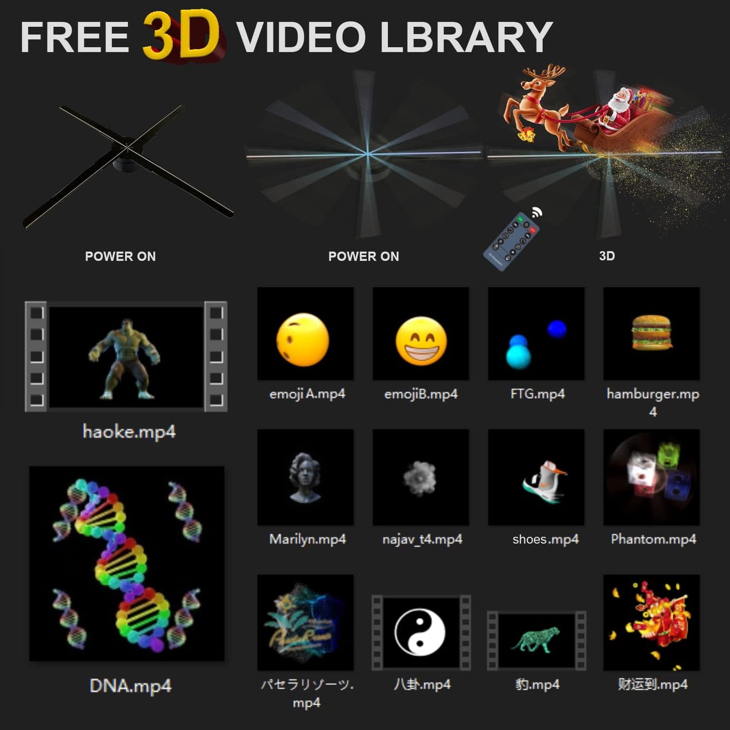 3D Hologram Fan, 45cm (17.7 In) 4-Blade HD LED Spinning Holographic Projector Display, Transparent Compact for Retail Advertising and Home Decor