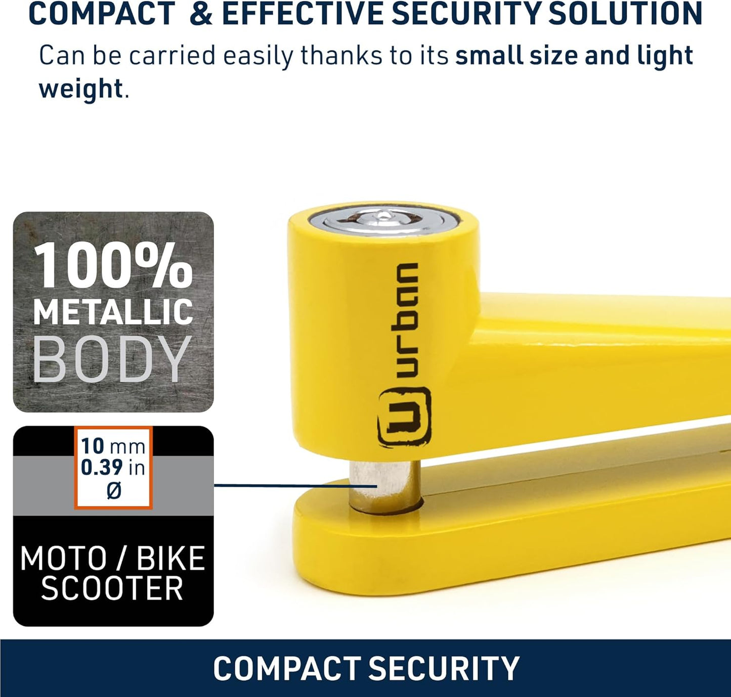 Urban 564A Most Compact Motorcycle Disc Lock, ø5mm, Lightweight, and Portable, More Visible, More Deterrent, Steel, Universal Anti Theft Wheel Brake Lock for Motorbike Scooter Electric Bike Bicycle