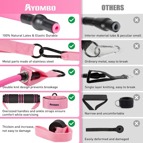 Ayombo Resistance Bands, Exercise Bands with Handles for Working Out, Fitness Bands for Women, Workout Equipment Home Gym, Training Bands with Door Anchor, Ankle Straps, Shape Body, Physical Therapy