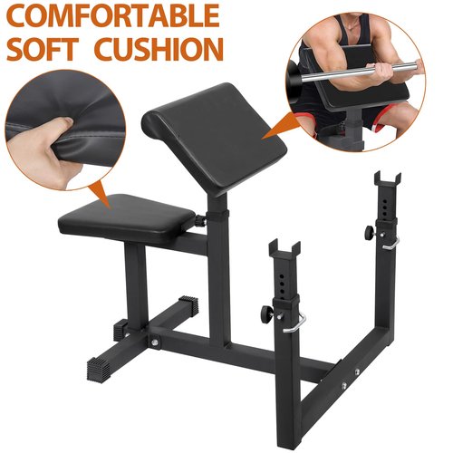 HSM Preacher Curl Weight Bench Max load 450lbs Strength Training Seated Arm Isolated Barbell Dumbbell Biceps Station Home Gym (BLACK)