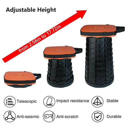 Outward Gear Upgraded Collapsible Stool Heavy Duty 550lbs Load Capacity Portable Folding Chair for Adults Camping Stool Sturdy Foldable Stool (Orange)
