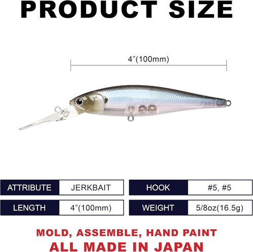 LUCKY CRAFT Pointer 100DD Fishing Lures for Freshwater, 4" Deep Diving and Suspending Jerkbait, Trout, Bass Lures, Tournament Winning, Premium Fishing Gear and Tackle Box Accessories