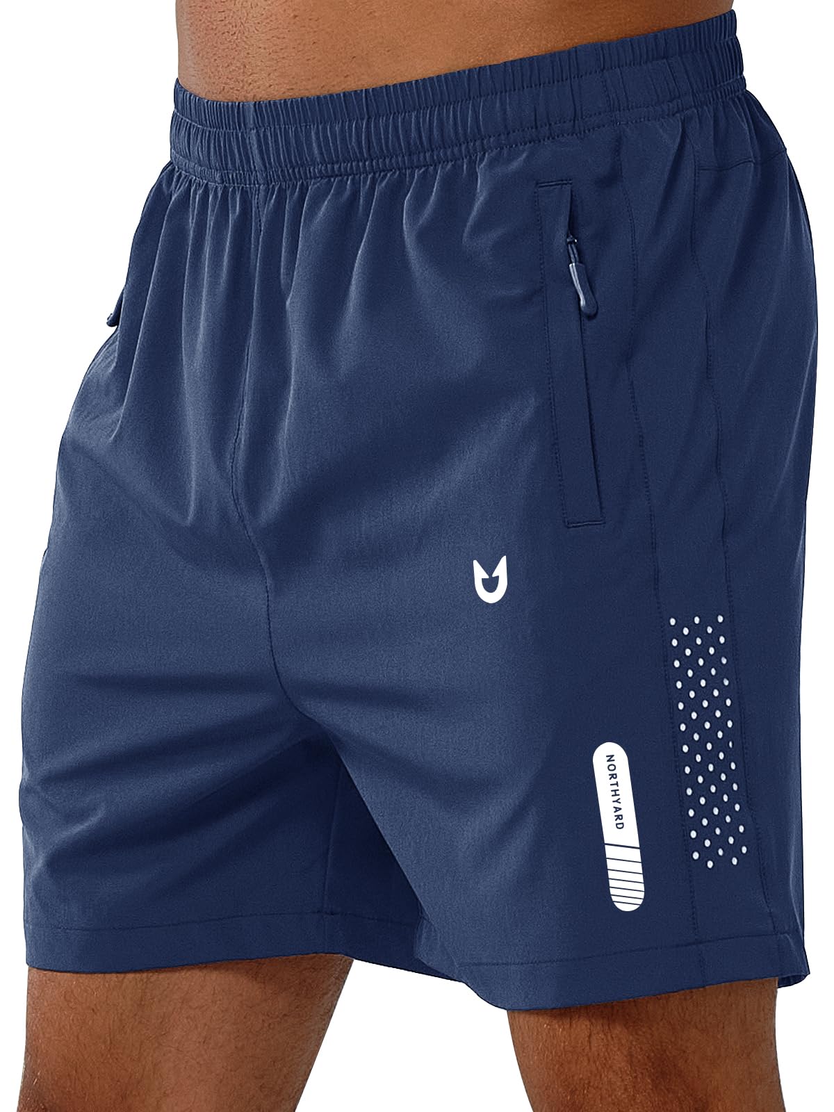 NORTHYARD Men's Athletic Running Shorts Gym Workout 7"/9"/5" Quick Dry Lightweight Sports Basketball Tennis 3 Zipper Pockets DARKBLUE-5inch XL