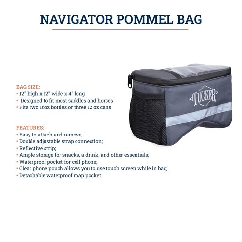 Tucker Navigator Compact Resistant Nylon Contoured Horseback Riding Trail Gear Saddle Pommel Bag w/Waterproof Pockets, Adjustable Strap, Reflective Strip,12x12x4 - Graphite Gray