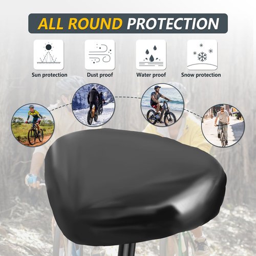LONGDE Wide Bike Seat Cover Waterproof, 14"W x 11.5"L, XXL Oversized, PVC, Bicycle, Black