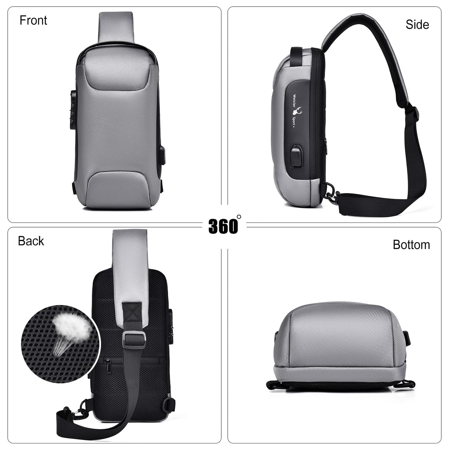 FANDARE Anti-Theft Sling Bag Chest Shoulder Backpack Crossbody Bags for Men Women Cover Pack Hiking Small Rucksack with USB Charging Port for Business Travel Hiking Bicycle Sport Gym Pack Black