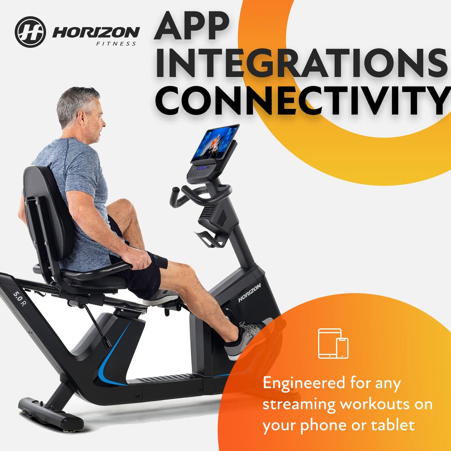 Horizon Fitness 5.0R Recumbent Bike, Fitness & Cardio, Magnetic Resistance Cycling Bike with Bluetooth, Comfort Seat with Lumbar Support, Step-through Frame, and 350lb Weight Capacity