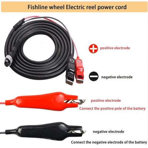 kzfuli 18 Feet Electric Fishing Reel Battery Power Cable is Compatible with Shimano, Daiwa Tanacom 1000, BeastMaster, Seaborg 500MJ, and ForceMaster. (5.5M/18FT)
