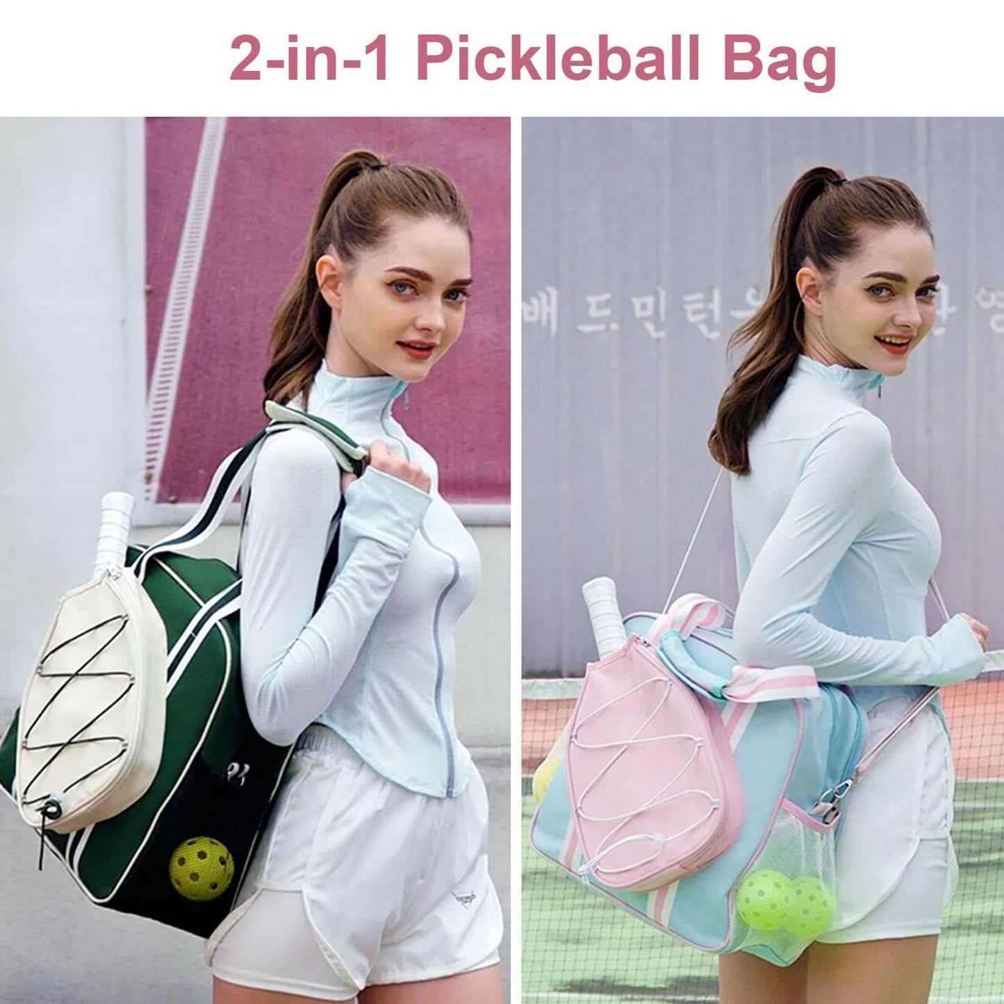 ACESAK Pink Large Pickleball Bag for Women Men Teens with 2 In 1 Insulated Pocket & Fence Hook