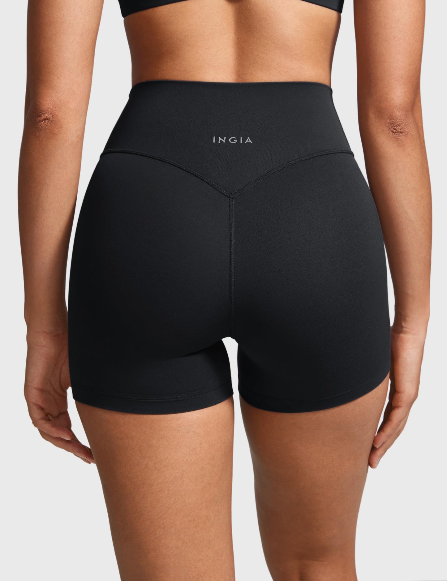 INGIA Womens High Waist No Front Seam Biker Shorts 4 Inches Running Volleyball Spandex Yoga Gym Workouts Black Small