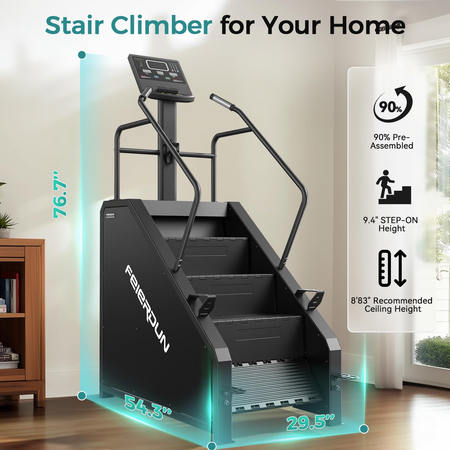 FEIERDUN Stair Climber, Commercial Grade Stair Stepper with LCD Screen, Stepmill Exercise Machine with 15 Speed Levels for Cardio and Lower Body Workouts, 660LBS Capacity, 24-164 Steps/Minute