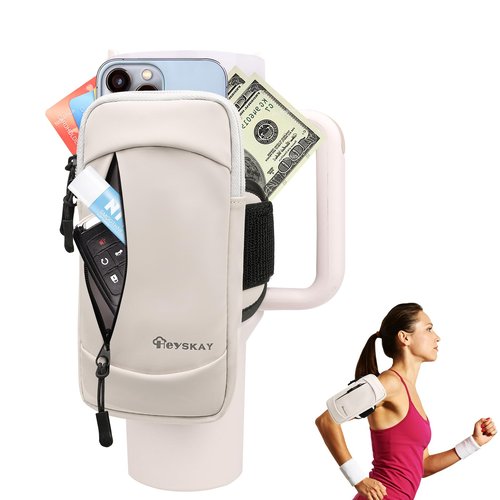 HEYSKAY 2 in 1 Upgrade Water Bottle Pouch-Tumbler Holder Carrier for Stanley Quencher 30oz 40oz Tumbler and Water Resistant Bag for Cell Phone Tumbler Pouches for Stanley Cup