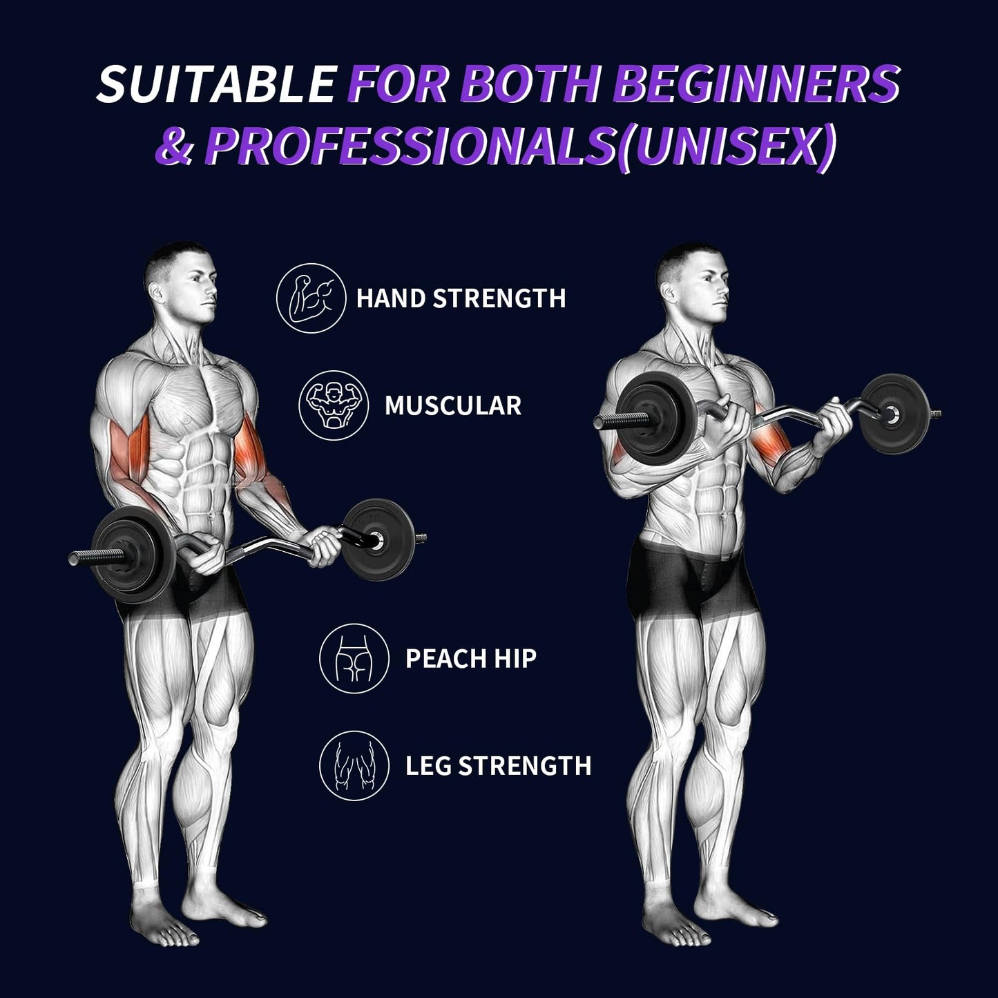 47" EZ Curl Bar Weight Lifting Bar, 1-inch Curling Bars for Weight lifting, Barbell bar for Hip Thrusts/Squats/Lunges for Gym and Home, With 2 Star Double Risk T-nuts (220lb Weight Capacity) (Black)