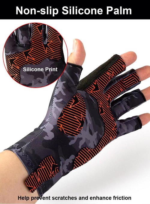 SUJAYU Fishing Gloves for Men & Women - Anti-slip Silicone Sailing, Kayak, Paddling, Rowing Gloves - UV Sun Protection for Fly Fishing Accessories (Black, Large)