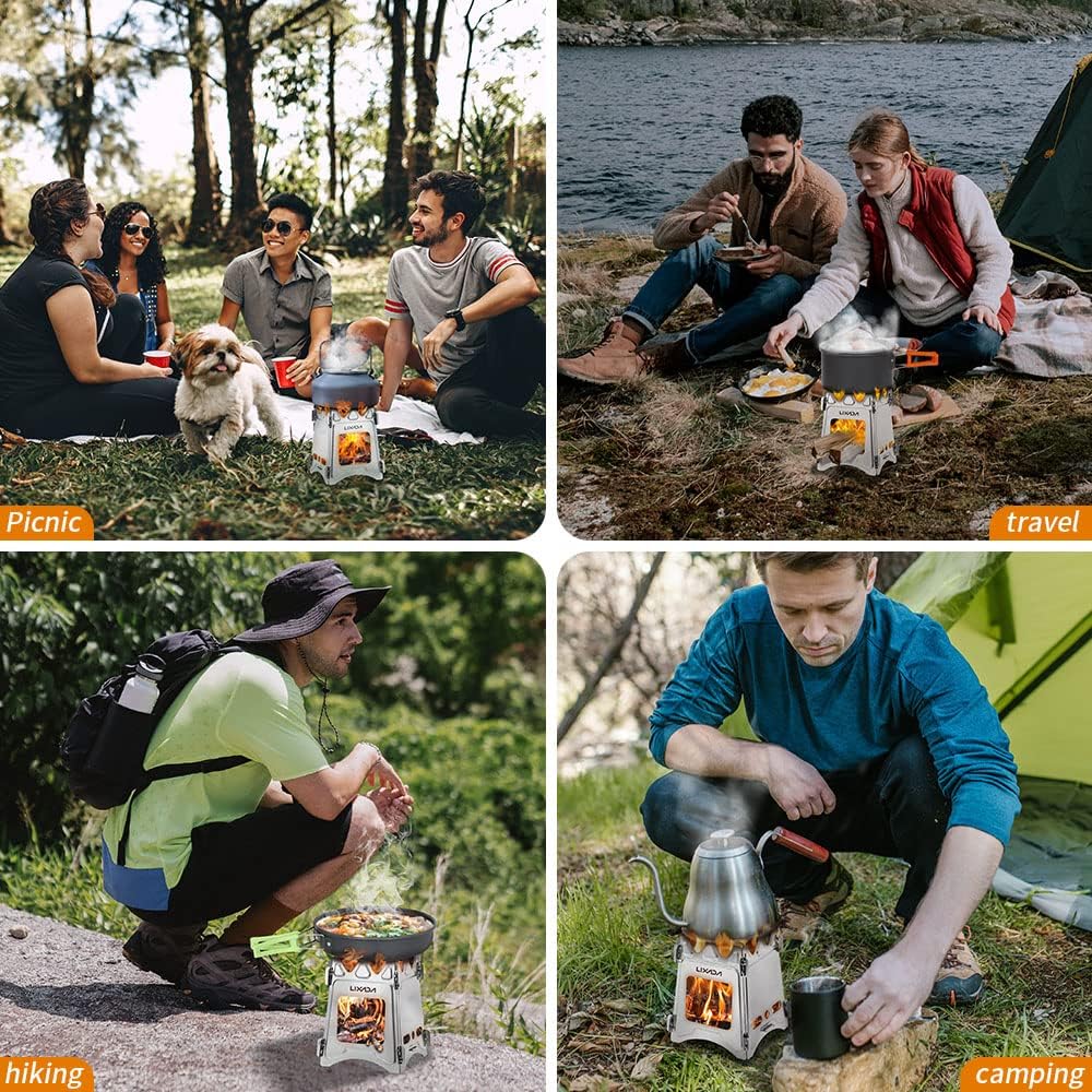 Portable Stainless Steel Camping Wood Stove - Lightweight Folding Backpacking Stove for Outdoor Cooking, Hiking, BBQ