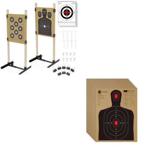 KNINE OUTDOORS Shooting Target Stand for Outdoors, Durable Paper Target Holder with Stable Adjustable Base for Paper Shooting Targets Cardboard Silhouette, with 50 Pack Cardboard Target 2 Pack