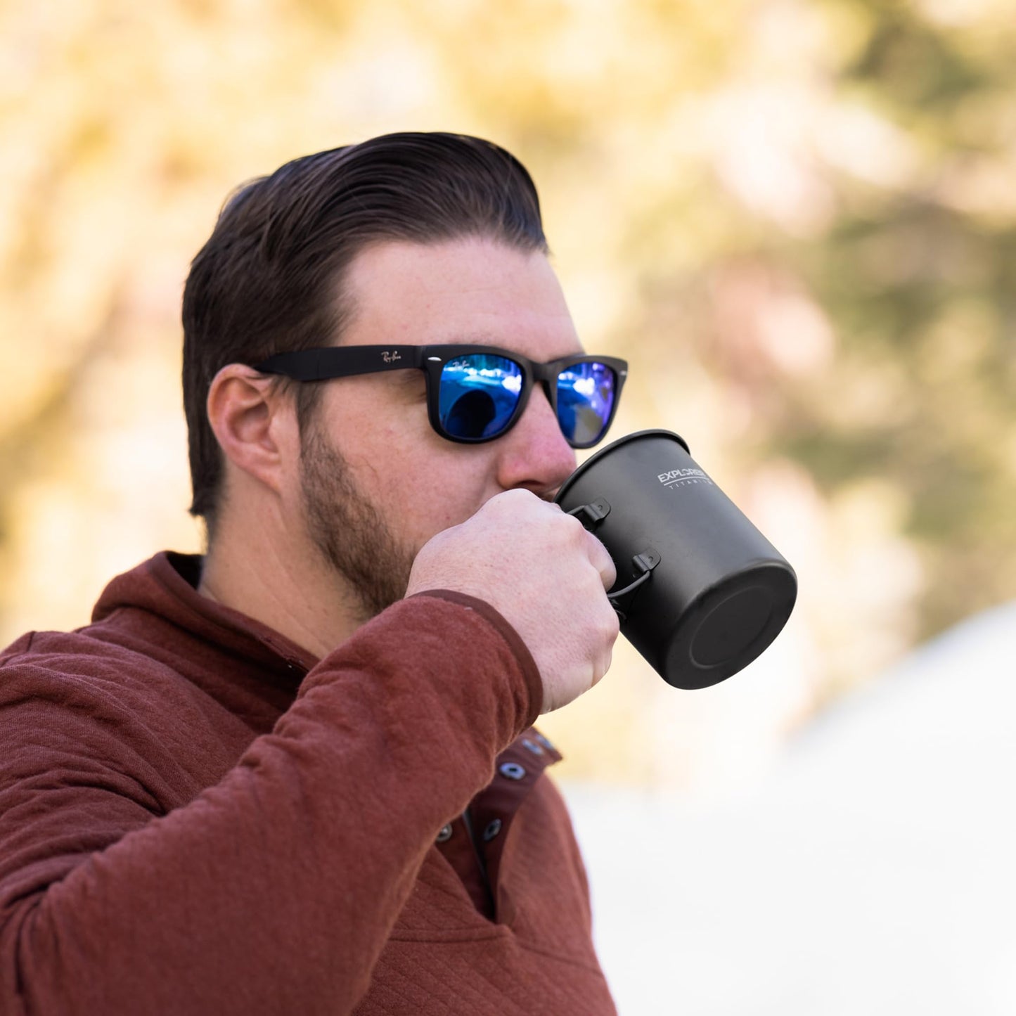 Explorer Bear Black Titanium Foldable Handle Camping Cup, 15.2 oz, 450 ml