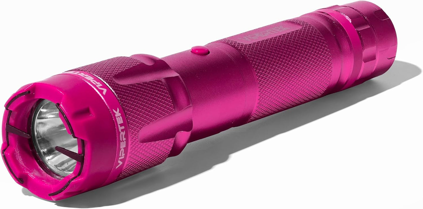VIPERTEK VTS-T03 Aluminum Stun Gun for Self Defense Rechargeable with LED Flashlight, Pink
