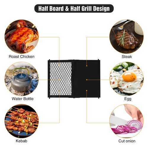 Lineslife 17'' Folding Campfire Grill Grate and Griddle, Portable Heavy Duty Steel Fire Pit Cooking Grill Grate, Camp Fire Cooking Equipment for Outdoor BBQ Picnic, Black